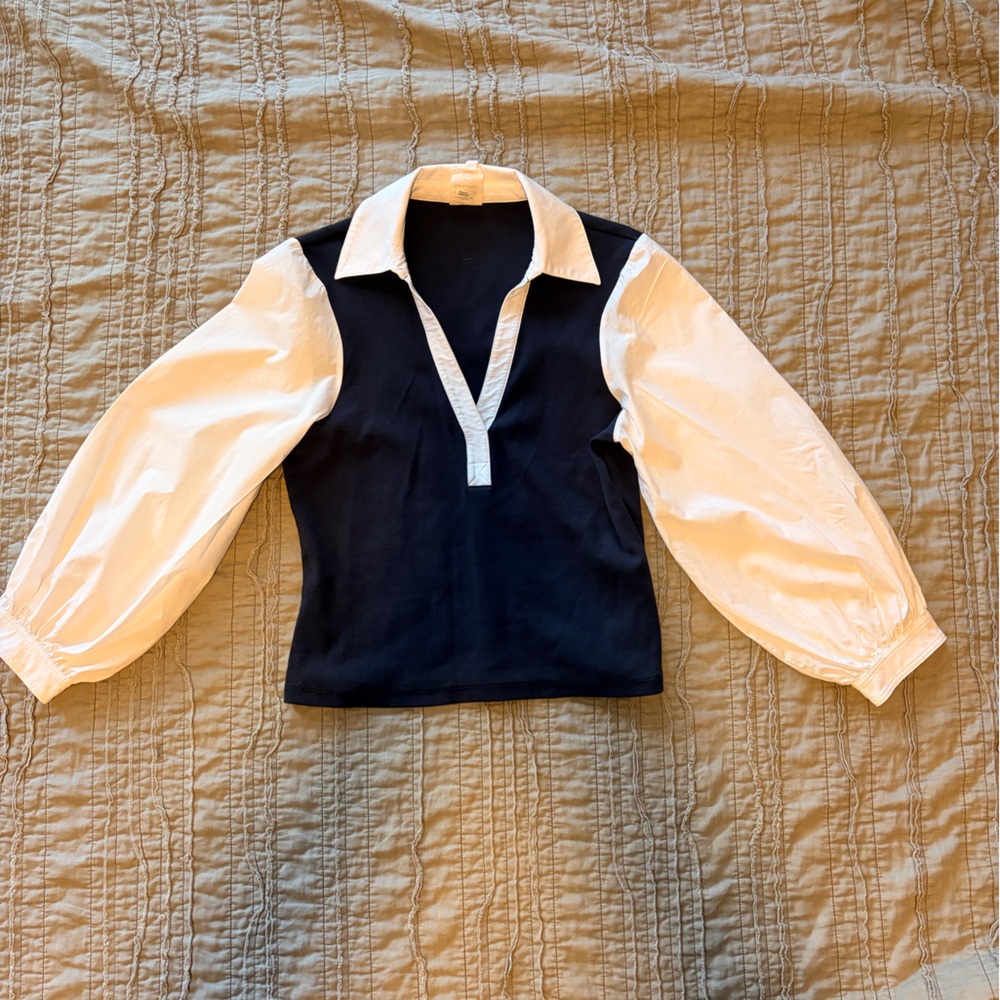 Cinq a Sept Navy and White Shirt